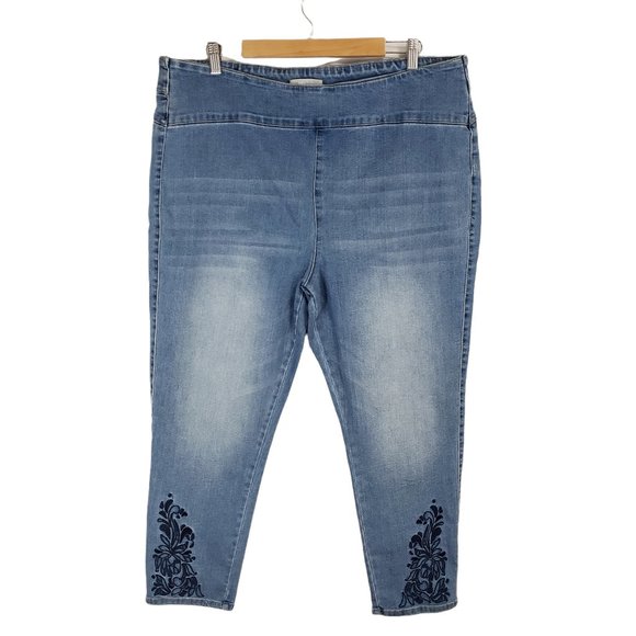 Woman Within Denim - Woman Within Light-wash Ankle Cropped Embroidered Jeans Size 22W